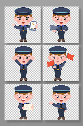 帅气男警察人物插画元素