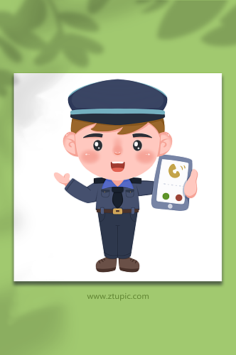 防诈骗帅气男警察人物元素插画