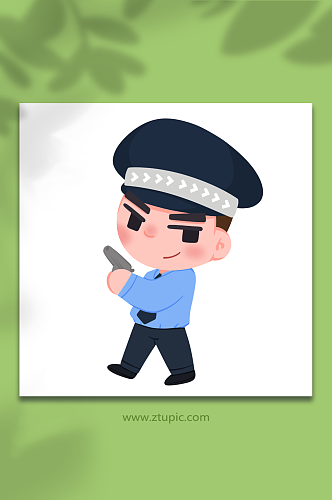 拿枪警察人物元素插画