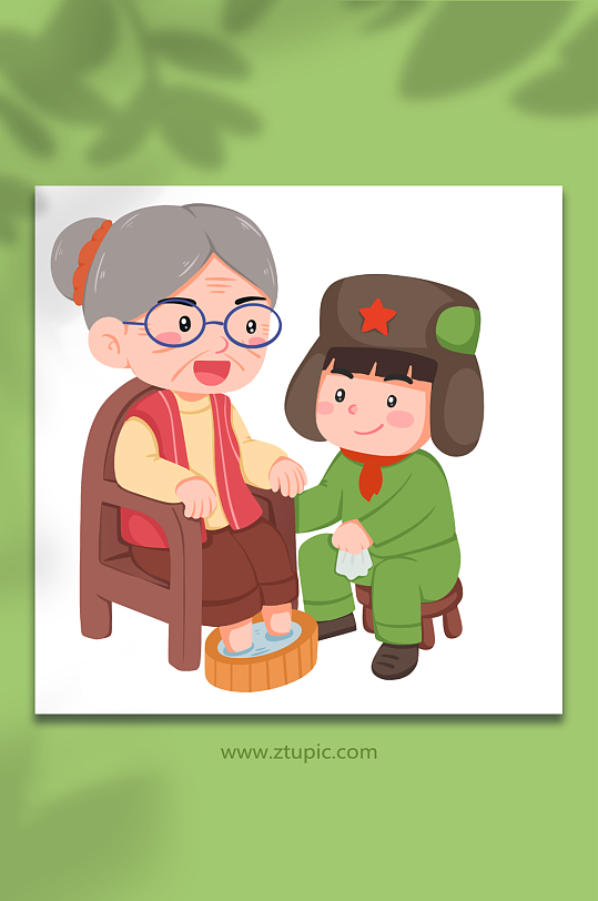 卡通洗脚学雷锋人物插画