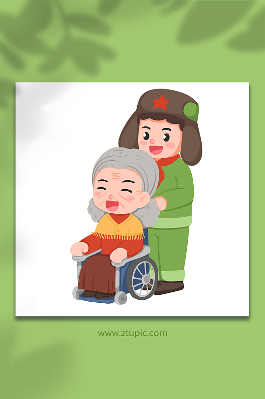 卡通晒太阳学雷锋人物插画-众图网