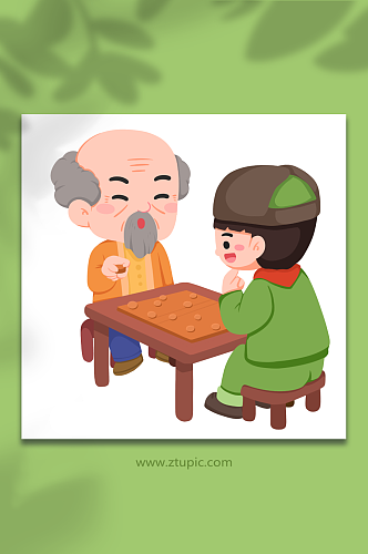 卡通下棋学雷锋人物插画