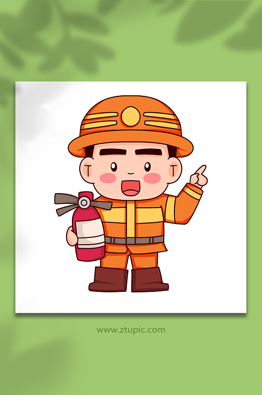 消防员卡通五一劳动节各职业元素插画