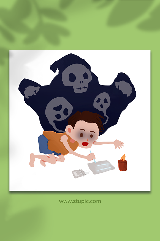 鼻吸手绘魔鬼禁毒拒绝毒品元素插画