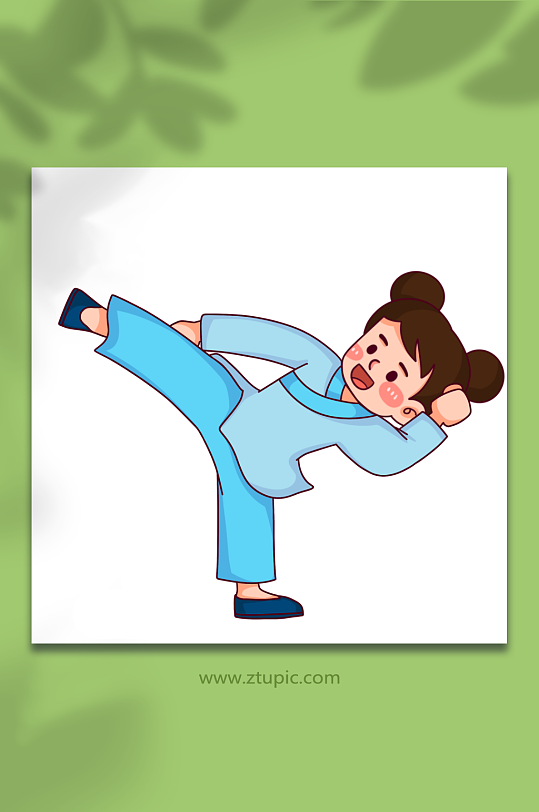 踢腿卡通小妹太极道家文化人物元素插画