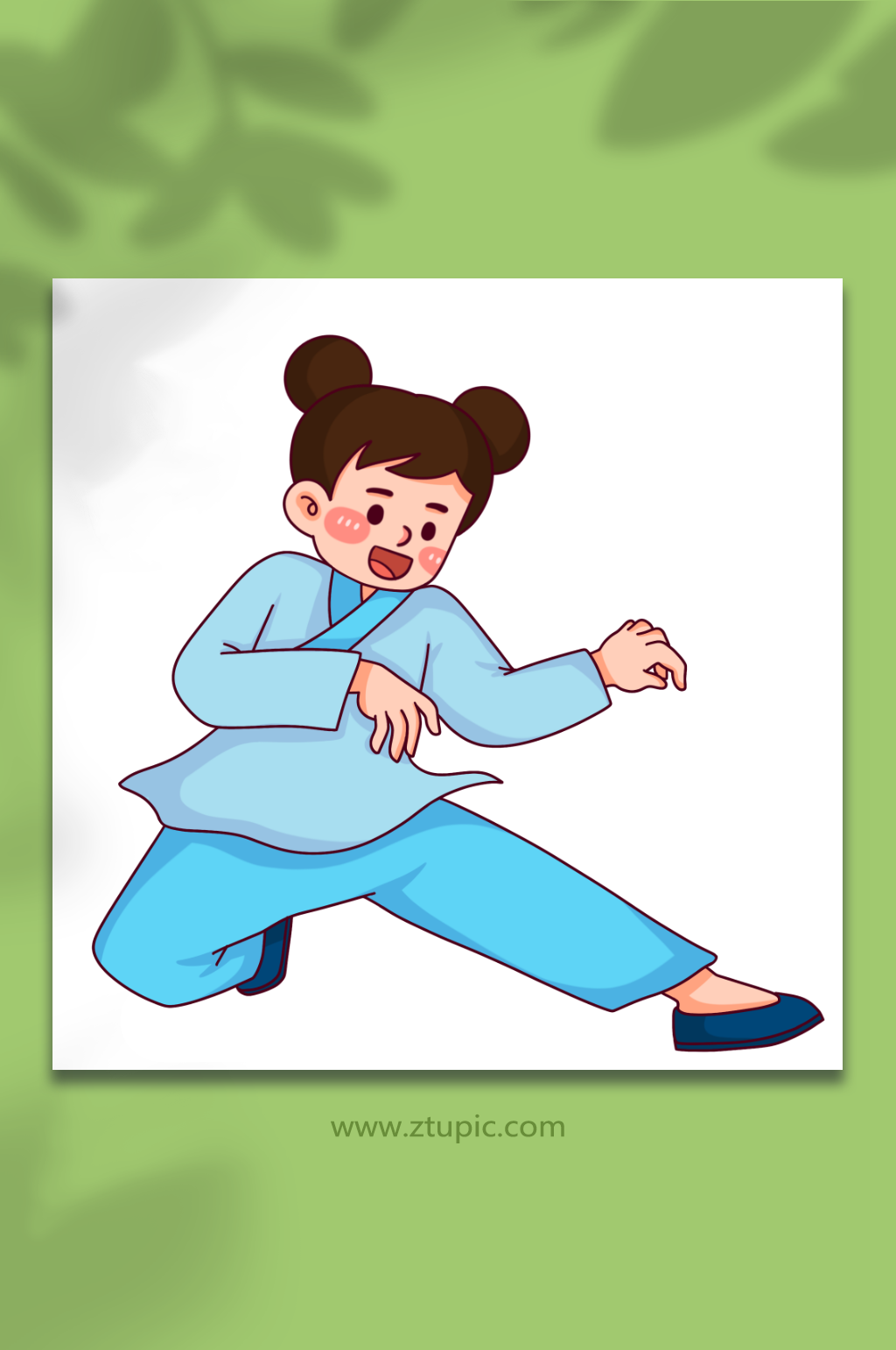 后坐卡通小妹太极道家文化人物元素插画素材