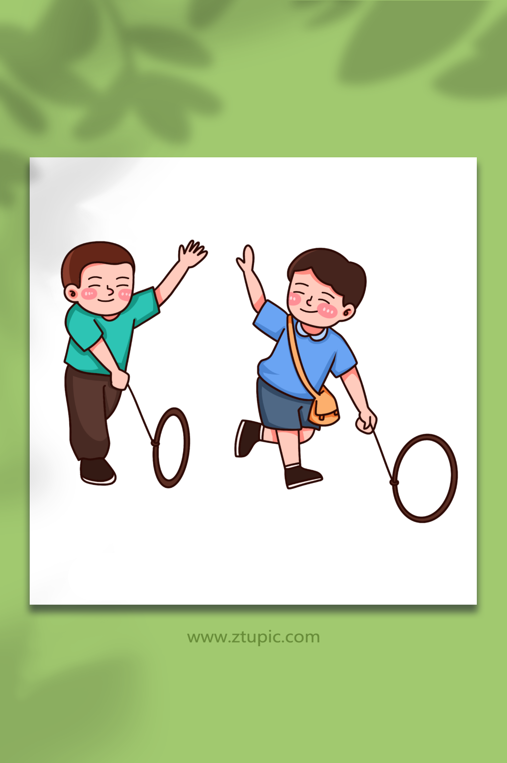 滚铁环卡通复古怀旧儿童节人物游戏元素插画素材