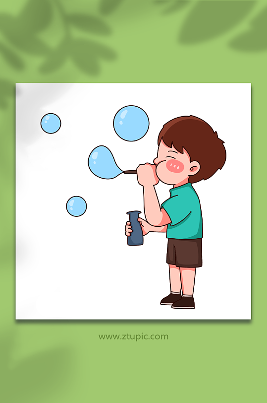 吹泡泡可爱复古怀旧儿童节人物游戏元素插画