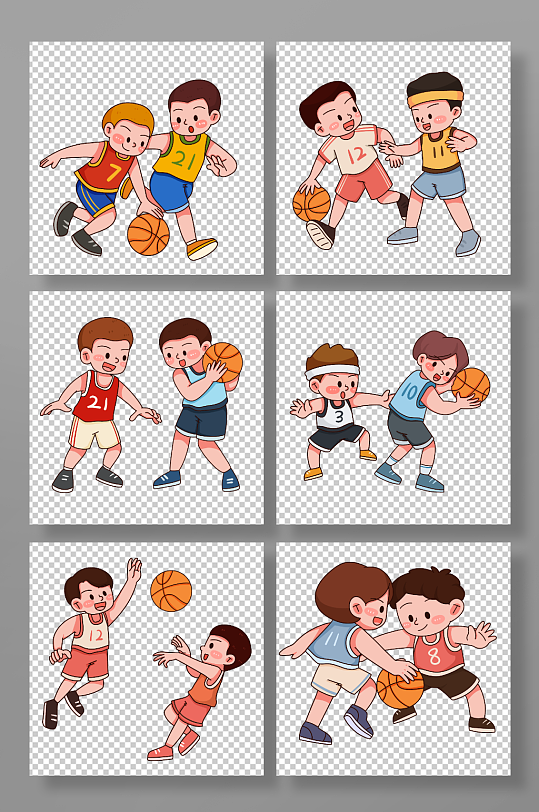卡通线打篮球运动人物元素插画