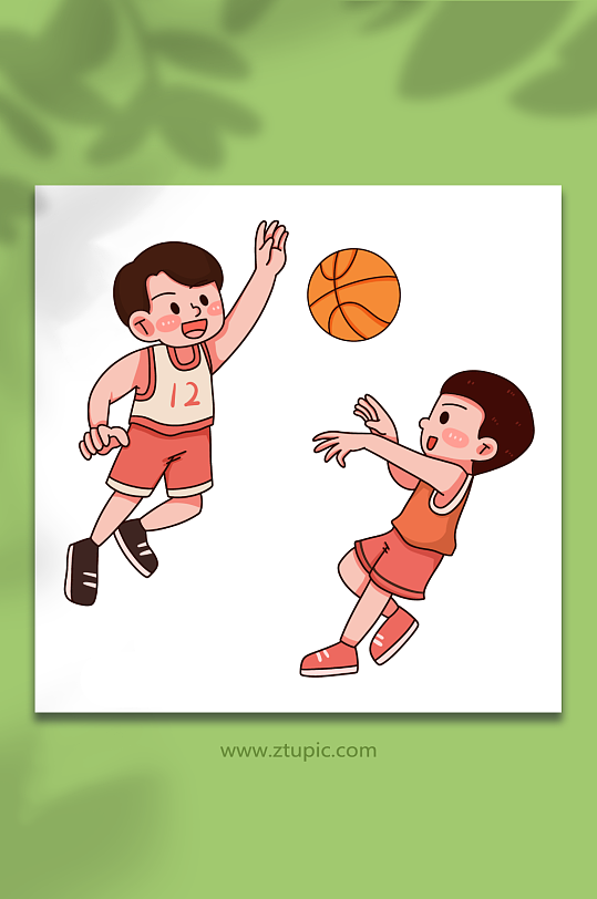 拦截卡通线打篮球运动人物元素插画