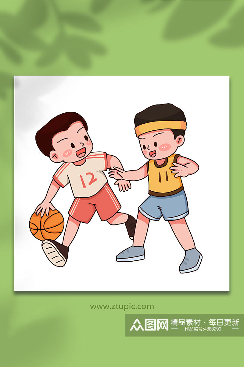 卡通线打篮球运动人物元素插画素材