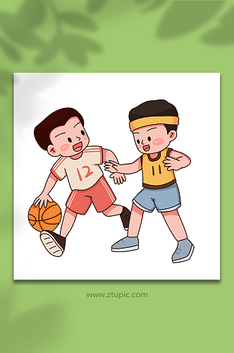 卡通线打篮球运动人物元素插画