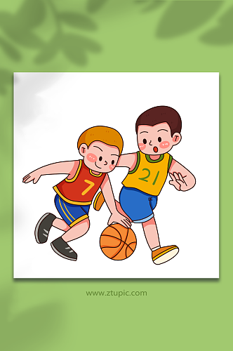 防守卡通线打篮球运动人物元素插画