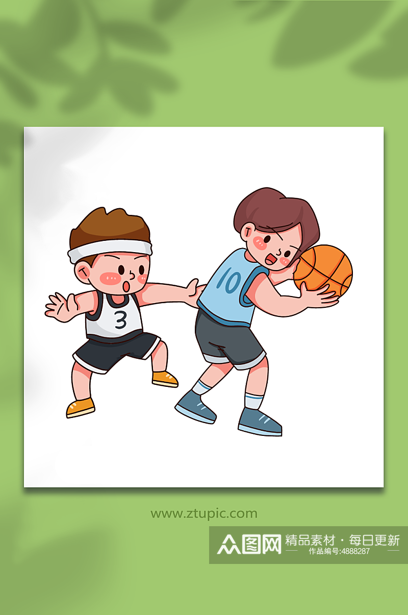 假动作卡通线打篮球运动人物元素插画素材