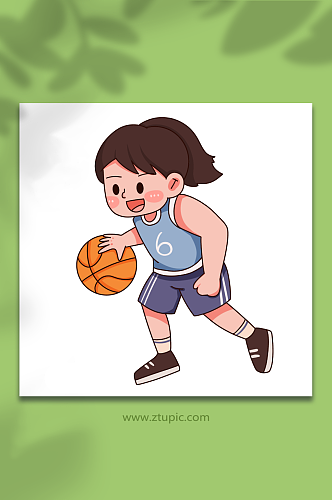 女孩线描打篮球运动人物元素插画