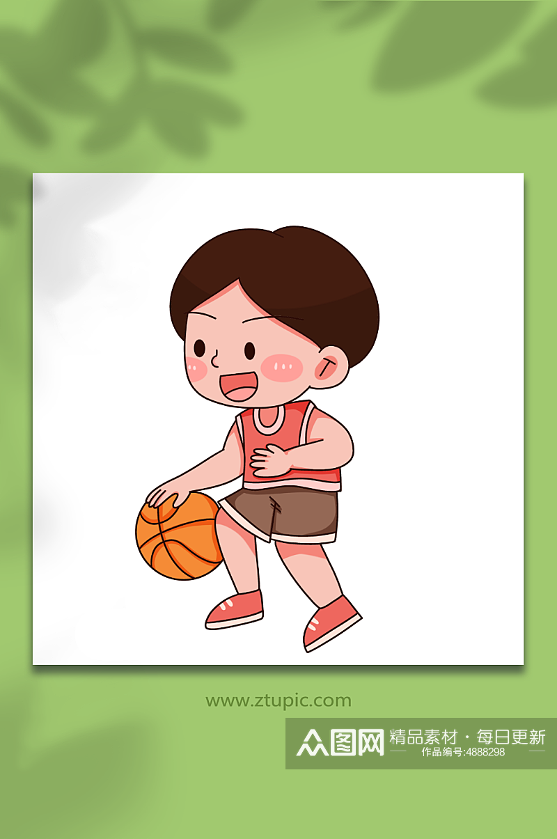 男孩线描打篮球运动人物元素插画素材