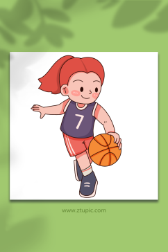 护球线描打篮球运动人物元素插画