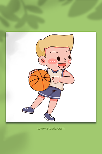 黄发线描打篮球运动人物元素插画
