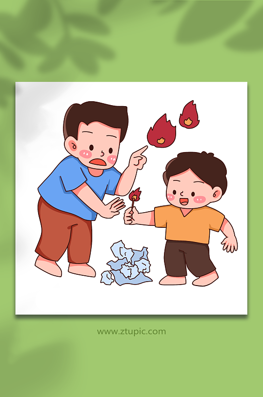 玩火卡通线描消防急救安全常识插画-众图网