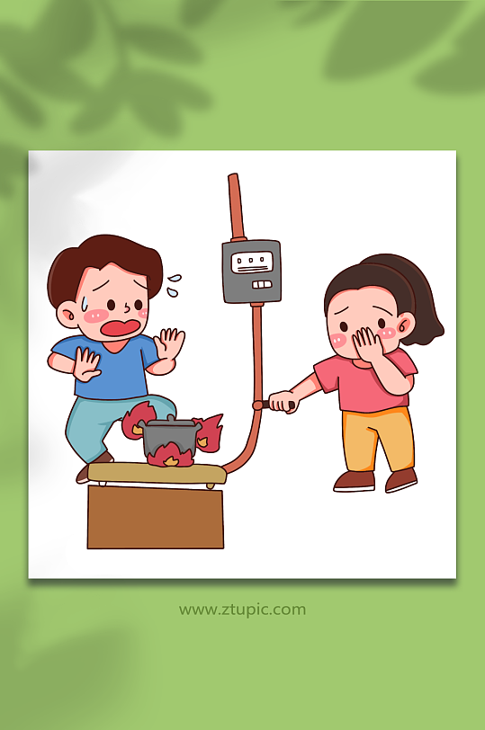 关闸卡通线描消防急救安全常识插画-众图网