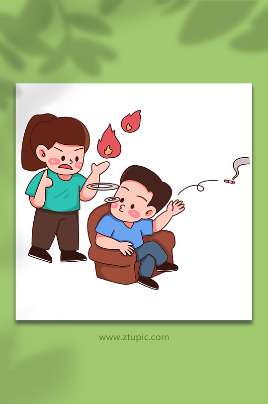 抽烟卡通线描消防急救安全常识插画-众图网