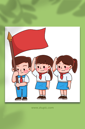 红旗卡通红领巾少先队员学生爱国插画