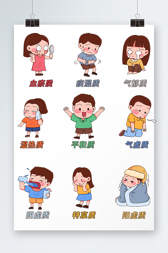 手繪中醫(yī)九種體質(zhì)辨識(shí)中醫(yī)文化插畫