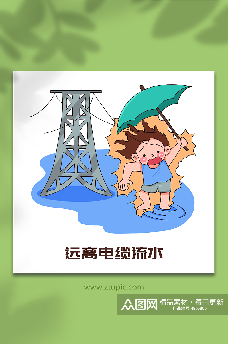 远离电手绘夏季防汛防洪安全知识插画素材