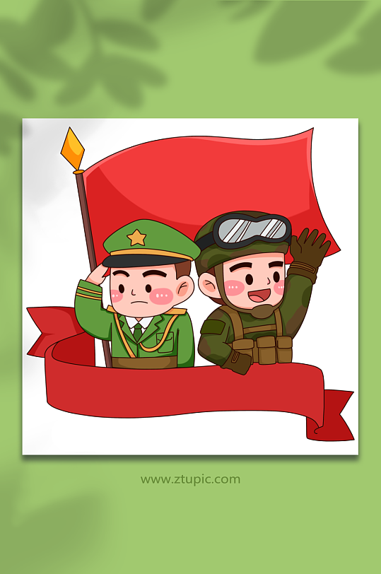 陆军卡通手绘军人爱国建军节军人爱国插画