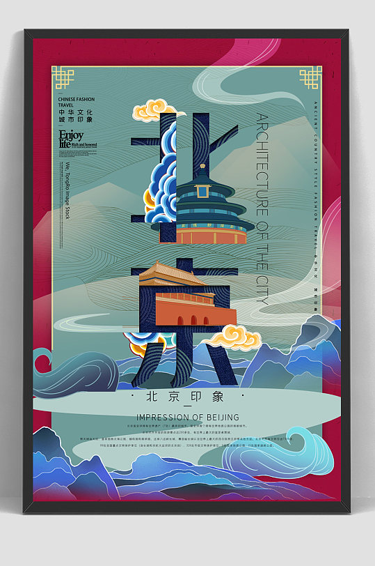 國潮城市建筑北京城市印象旅游國潮海報