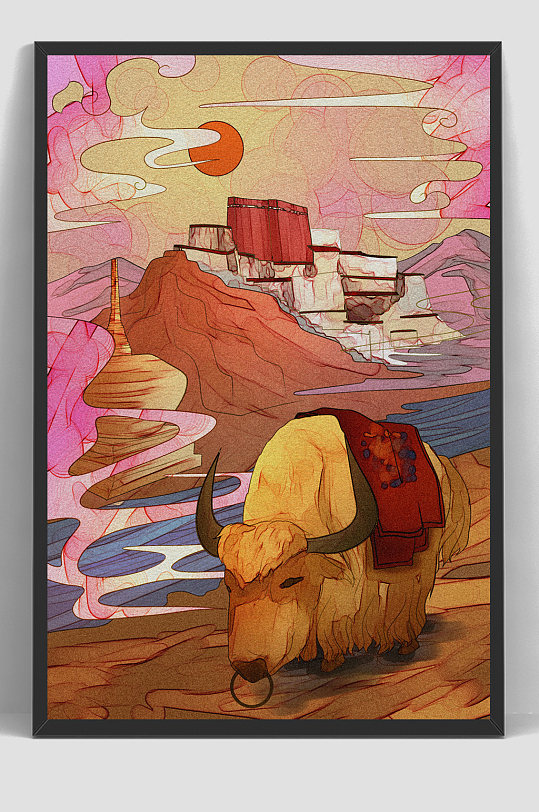 牦牛中国风国潮插画背景