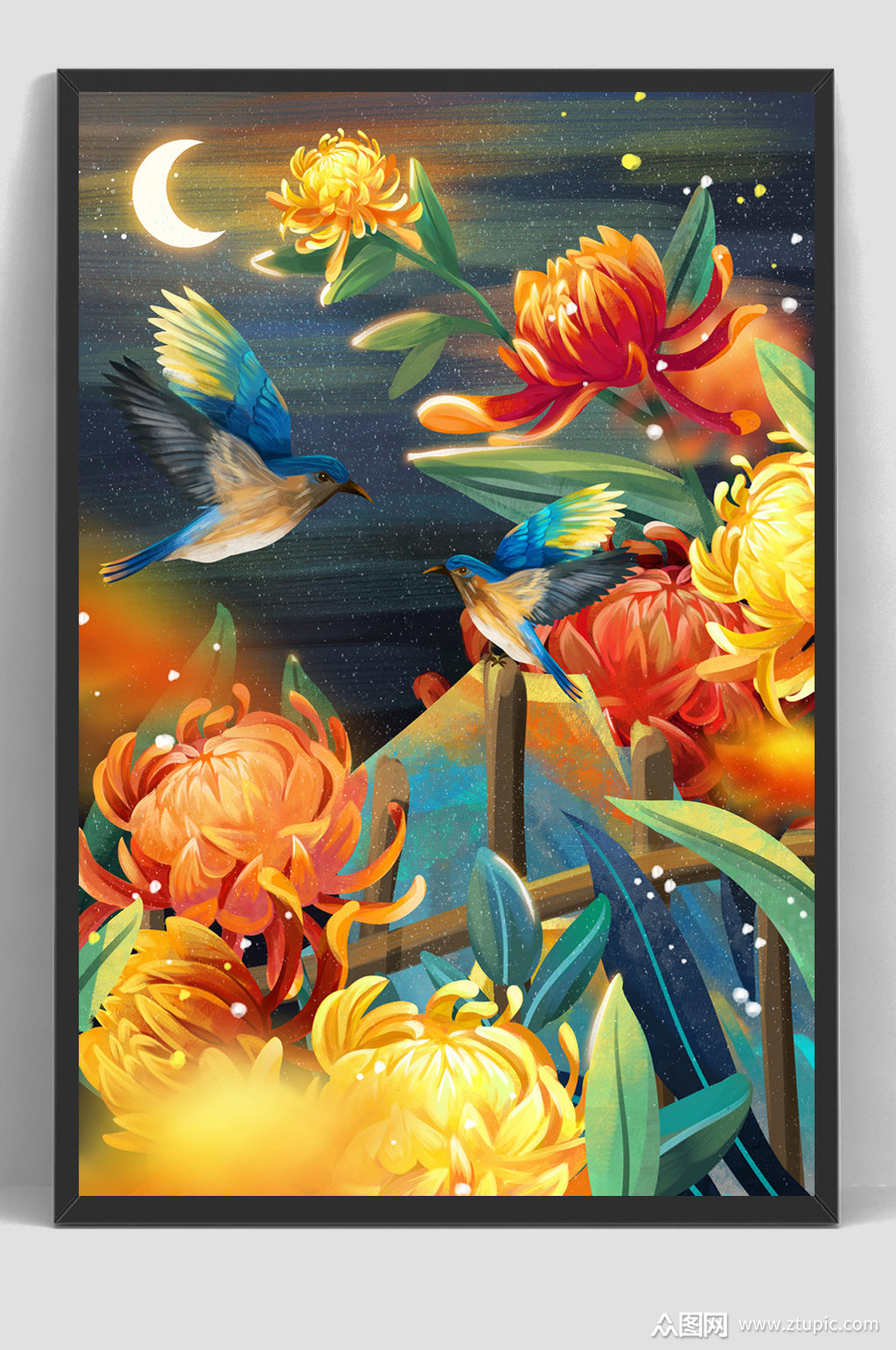 中国风唯美手绘花鸟插画