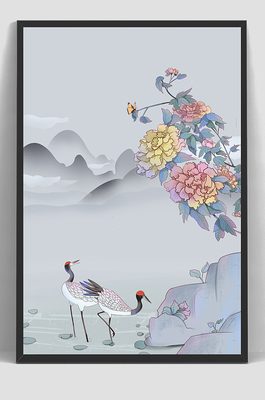 中国风工笔画花鸟国画