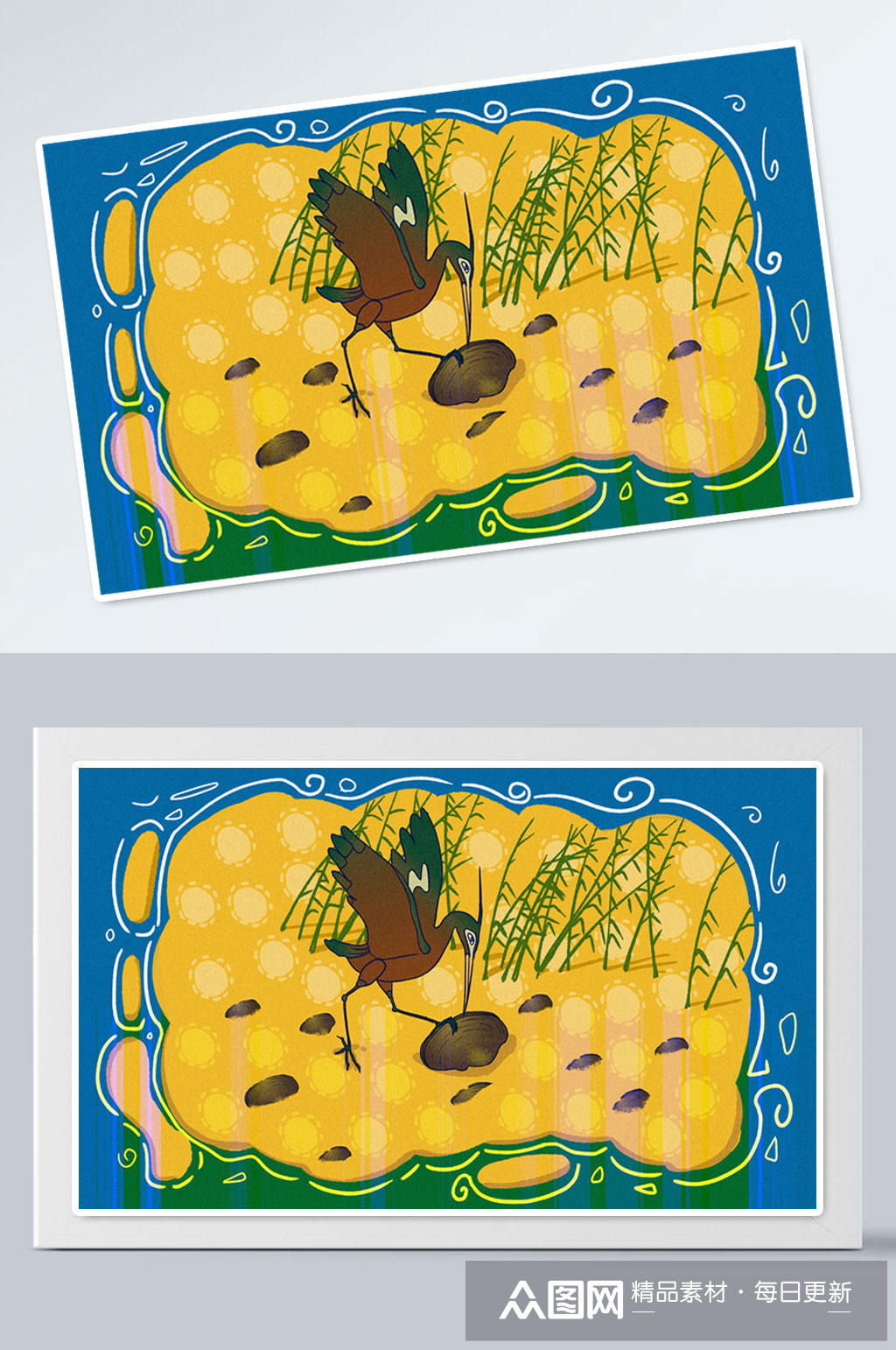 鹬蚌相争成语故事手绘插画素材