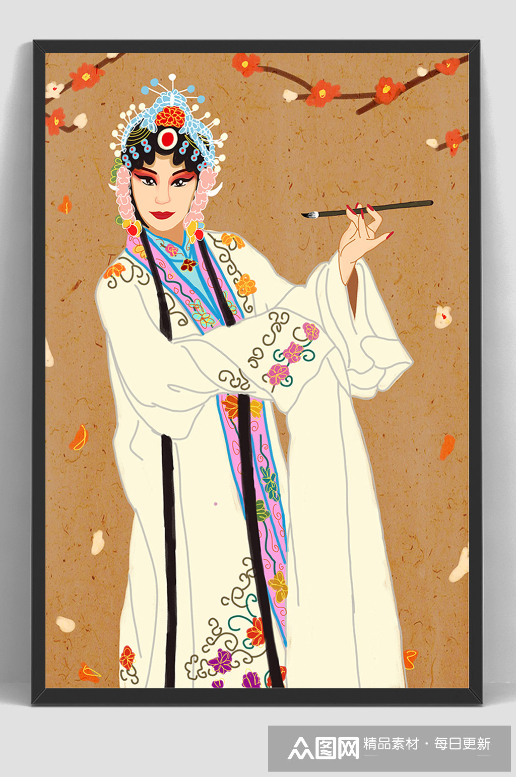 古装毛笔京剧人物手绘插画