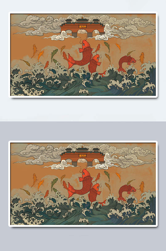 日式浮世繪手繪祥云插畫