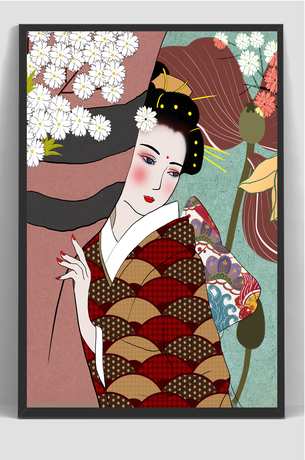 樱花日式浮世绘手绘插画