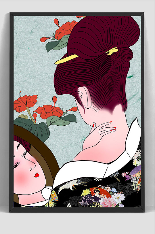 日本和服浮世绘手绘插画