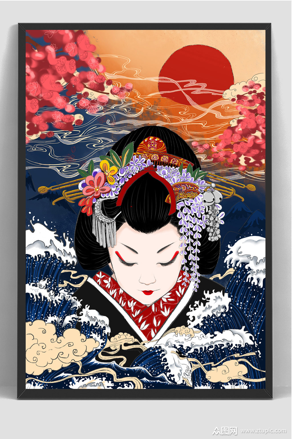 日本日式祥云手绘插画