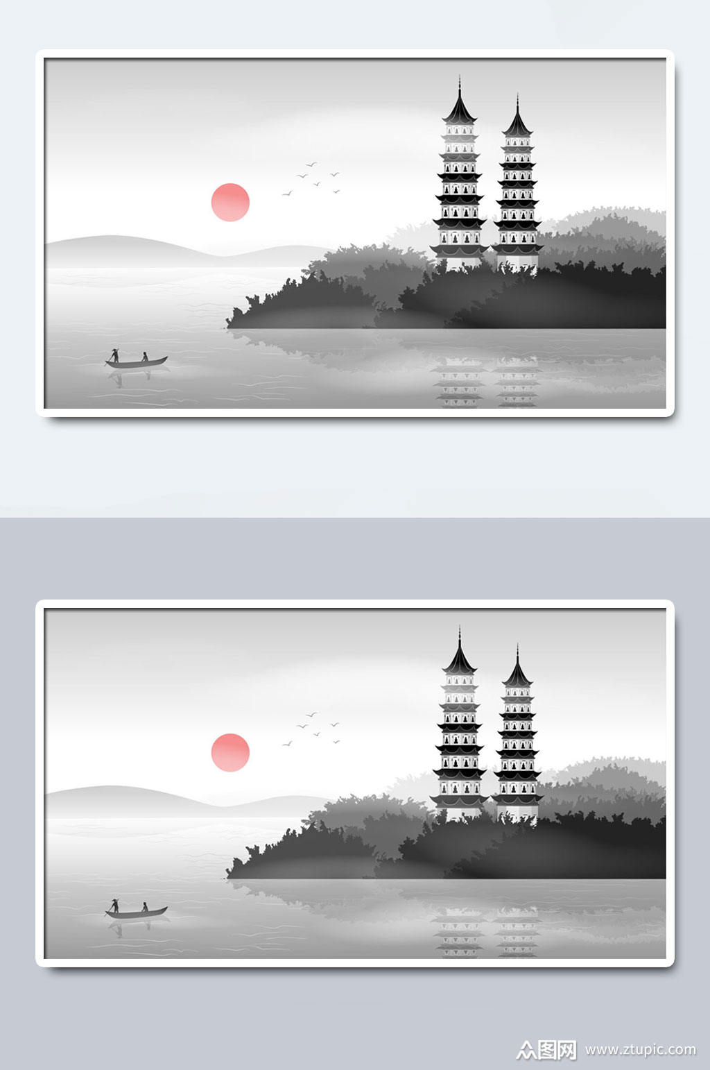 中国风古代双塔插画