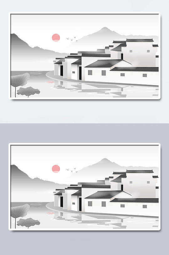 古镇古代地标建筑插画