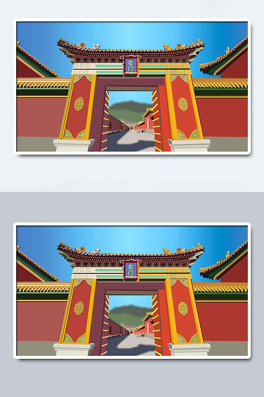 红门国风古代地标建筑插画