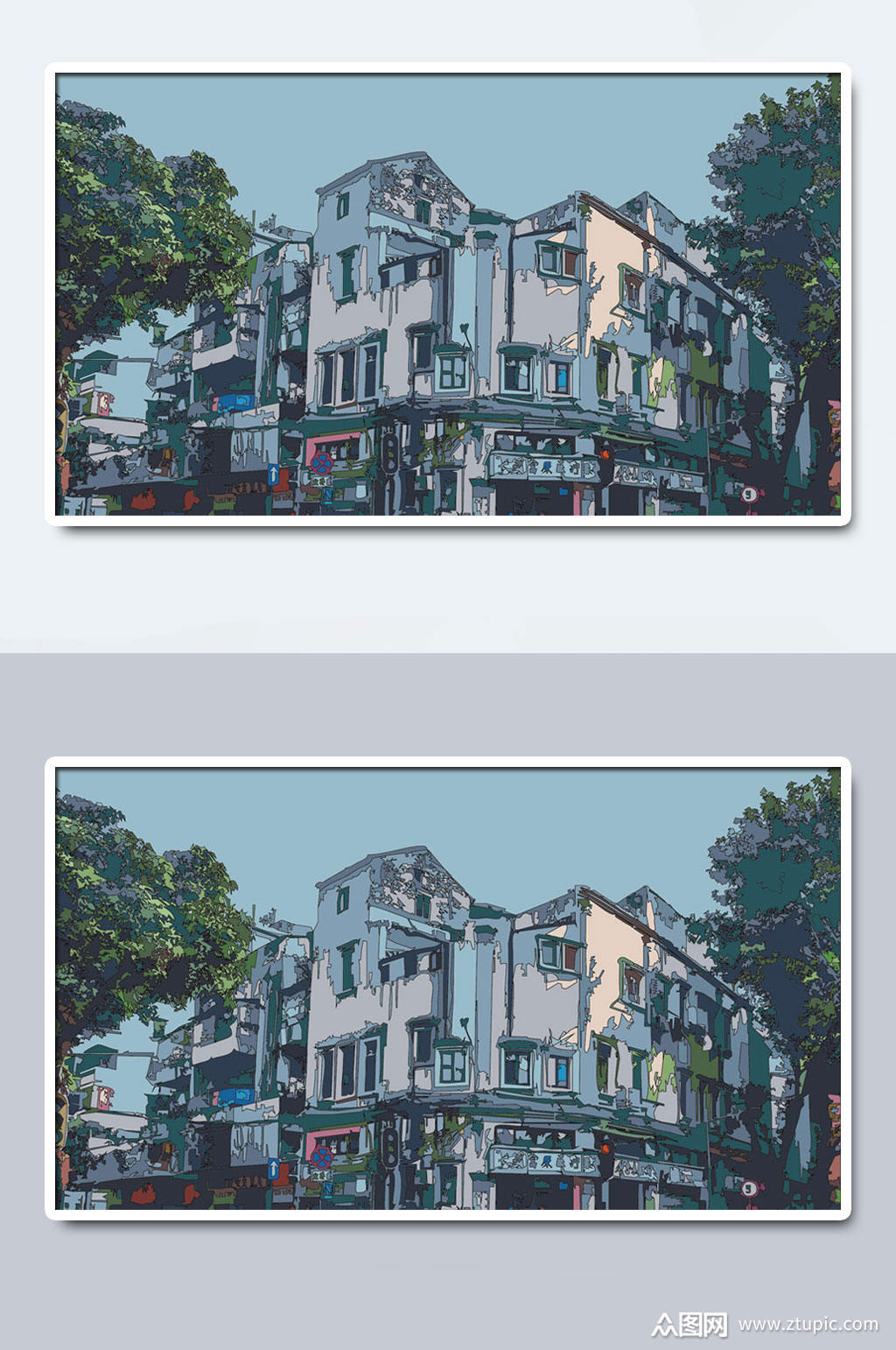 中国风街道地标建筑插画