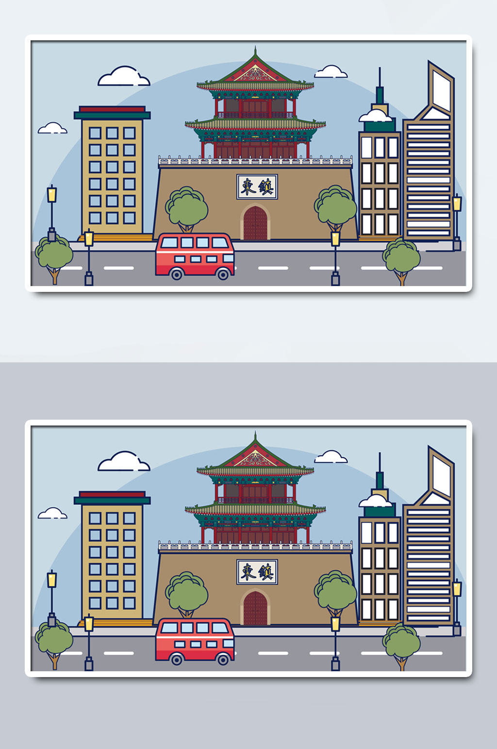 中国风古代城楼插画