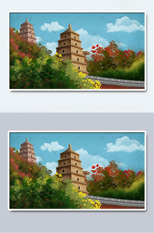 禅意玉溪红塔山云南地标建筑插画素材