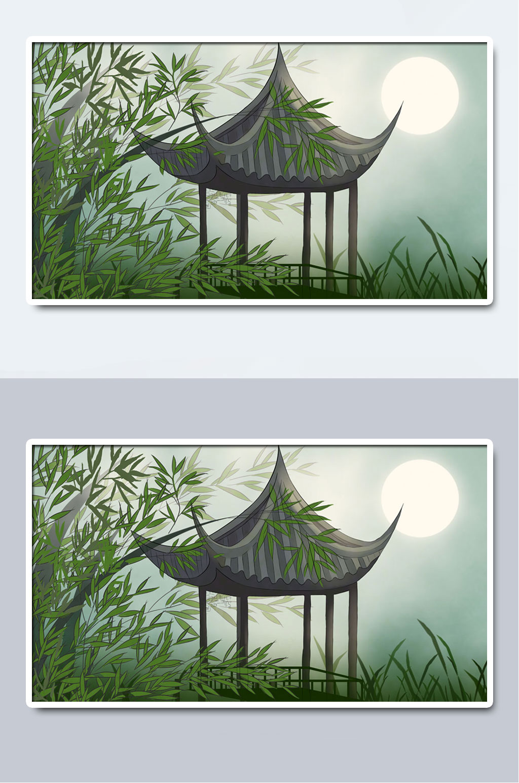 中国风古建筑凉亭插画