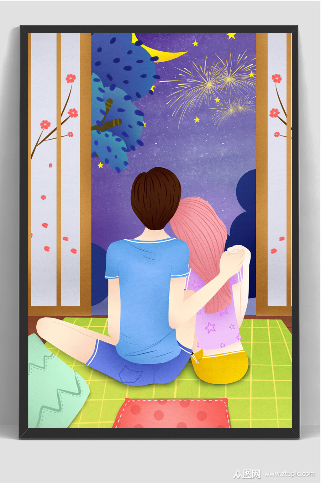 唯美七夕节情人节手绘插画