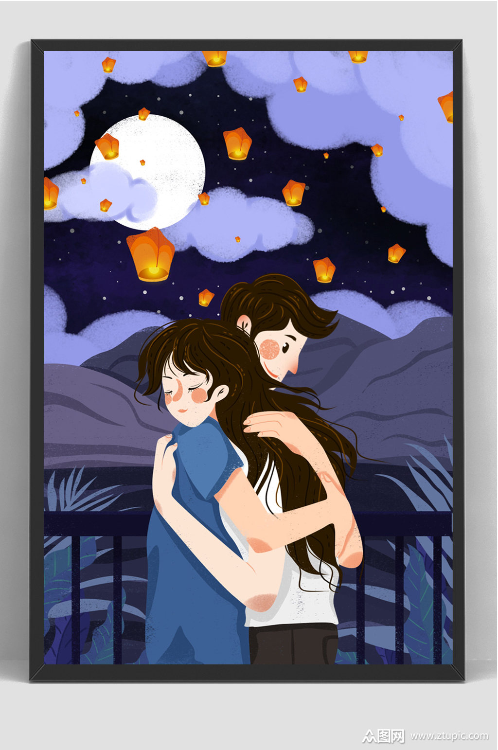 唯美七夕节情人节手绘插画素材