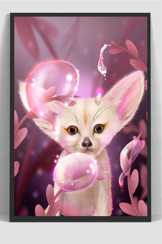 唯美卡通梦幻森林动物插画