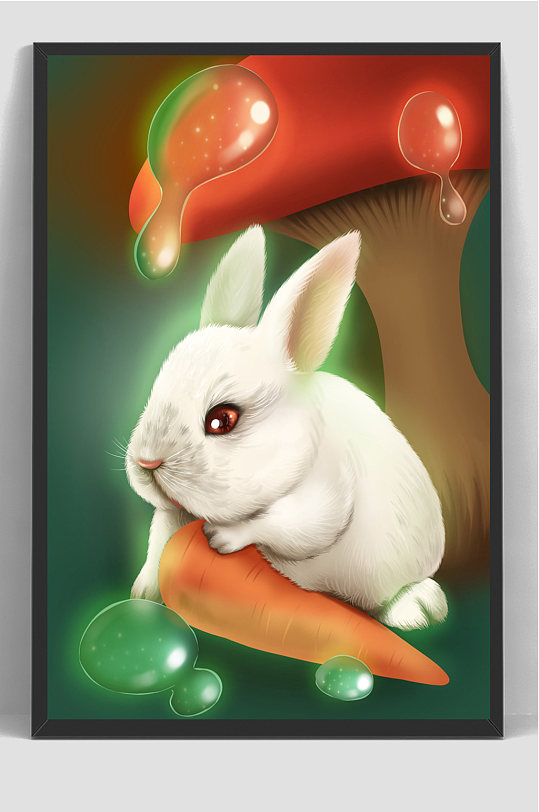 唯美卡通梦幻森林动物插画